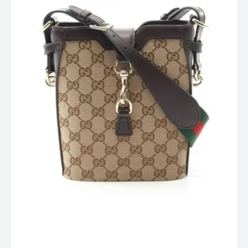 Gucci Beige/Brown GG Canvas Crossbody with Gold Hardware